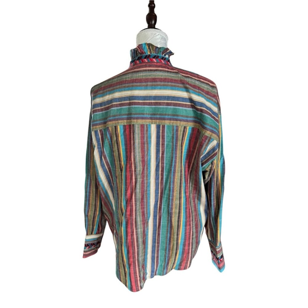 Xirena Charley shirt in a "Painted Sunset" multi-color stripe pattern. - Picture 5 of 9